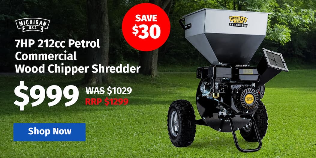 MICHIGAN 7HP 212cc Petrol Commercial Wood Chipper Shredder, Tree Mulcher - Raptor 950