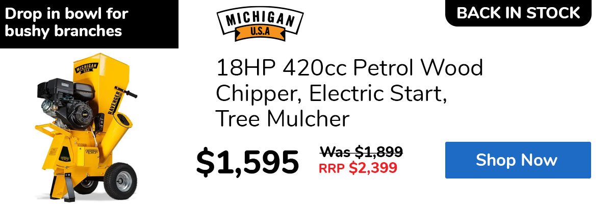 18HP 420cc Petrol Wood Chipper, Electric Start, Tree Mulcher