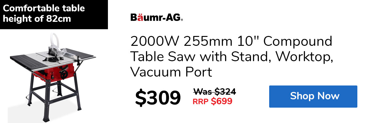 2000W 255mm 10" Compound Table Saw with Stand, Worktop, Vacuum Port