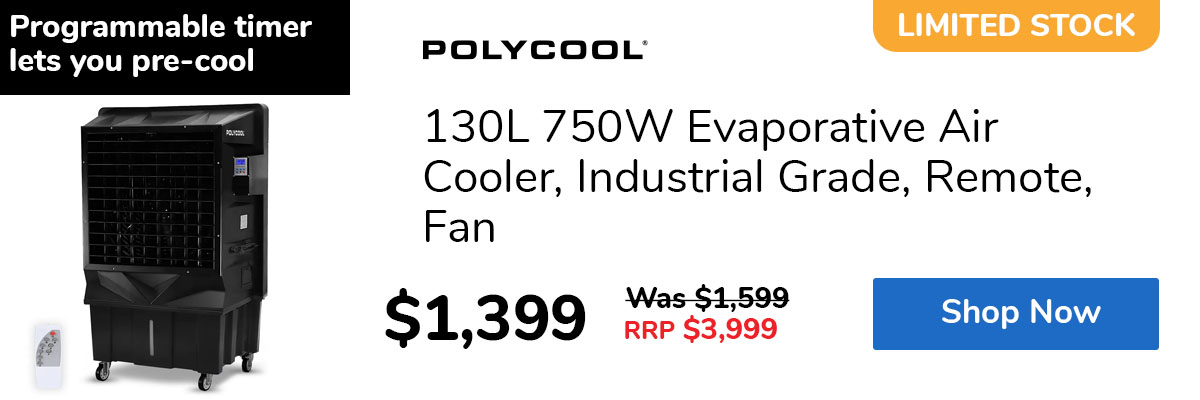 130L 750W Evaporative Air Cooler, Industrial Grade, Remote, Fan
