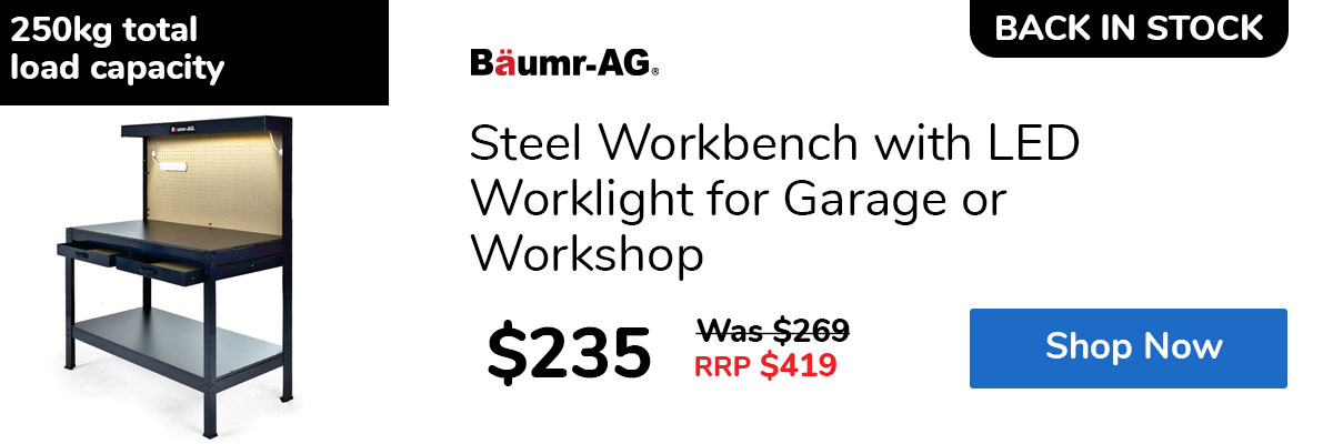 Steel Workbench with LED Worklight for Garage or Workshop