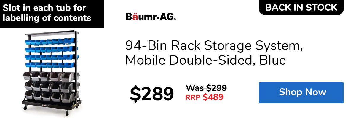94-Bin Rack Storage System, Mobile Double-Sided, Blue