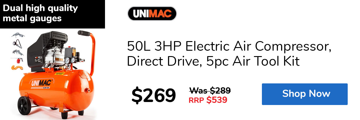 50L 3HP Electric Air Compressor, Direct Drive, 5pc Air Tool Kit