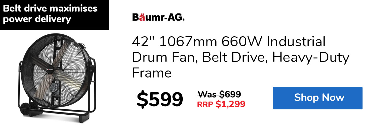 42" 1067mm 660W Industrial Drum Fan, Belt Drive, Heavy-Duty Frame