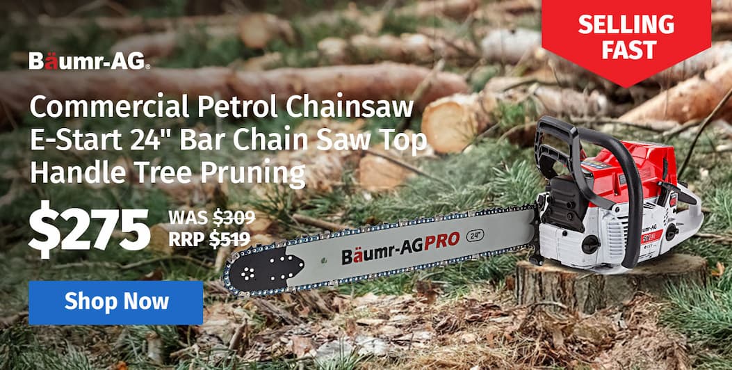 BAUMR-AG Commercial Petrol Chainsaw E-Start 24" Bar Chain Saw Top Handle Tree Pruning