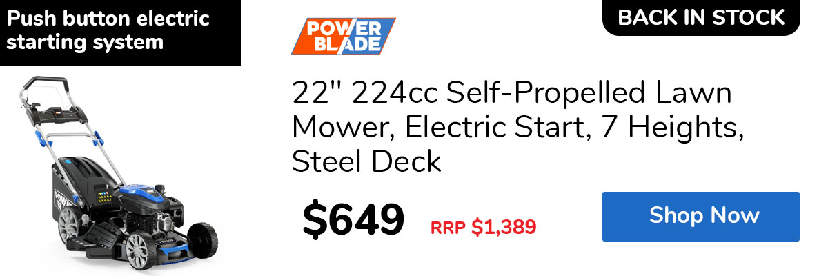 22" 224cc Self-Propelled Lawn Mower, Electric Start, 7 Heights, Steel Deck