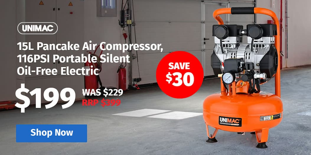 UNIMAC 15L Pancake Air Compressor, 116PSI Portable Silent Oil-Free Electric, for Airtools Tyre Inflation