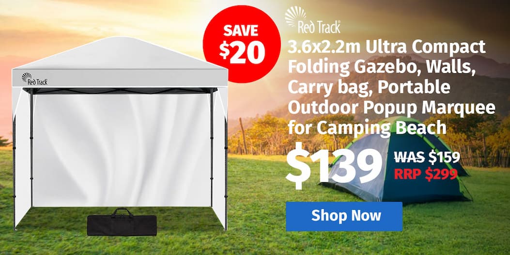 RED TRACK 3.6x2.2m Ultra Compact Folding Gazebo, Walls, Carry bag, Portable Outdoor Popup Marquee for Camping Beach, White