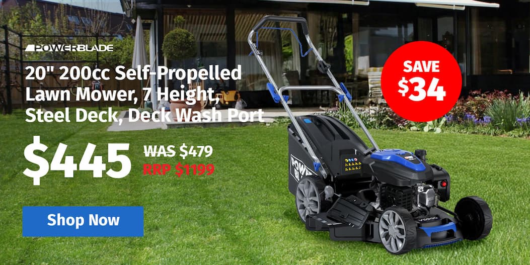 POWERBLADE 20" 200cc Self-Propelled Lawn Mower, 7 Height, Steel Deck, Deck Wash Port, OHV 4-Stroke Petrol - VS900