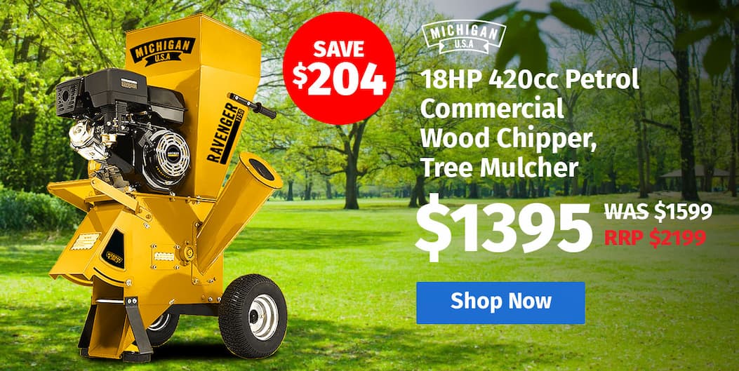 MICHIGAN 18HP 420cc Petrol Commercial Wood Chipper, Tree Mulcher - Ravenger 1750