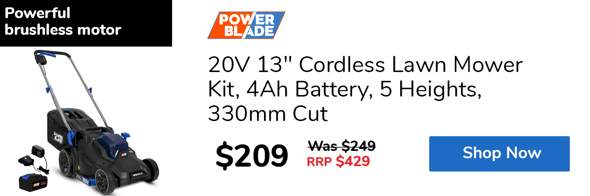 20V 13" Cordless Lawn Mower Kit, 4Ah Battery, 5 Heights, 330mm Cut