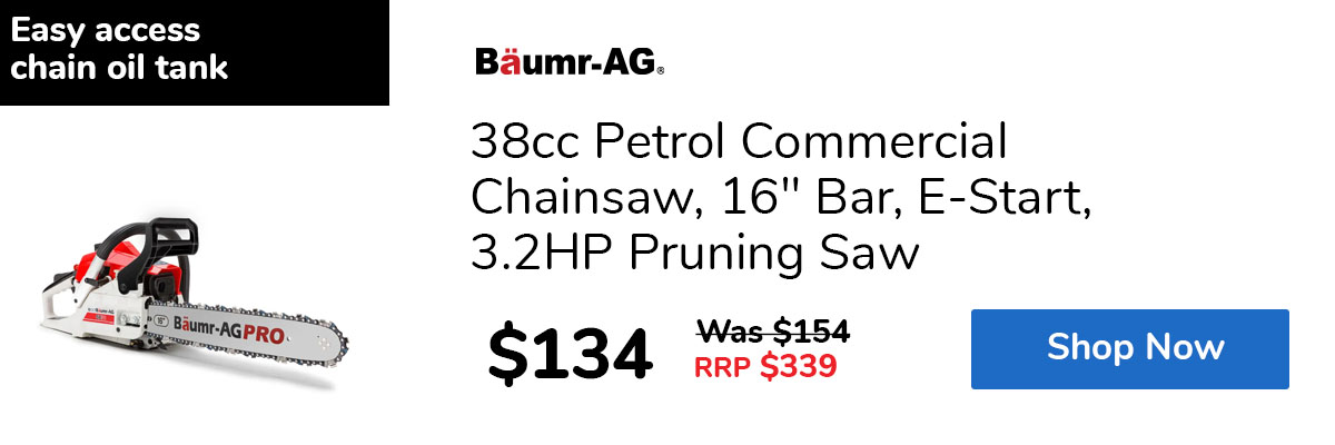 38cc Petrol Commercial Chainsaw, 16" Bar, E-Start, 3.2HP Pruning Saw