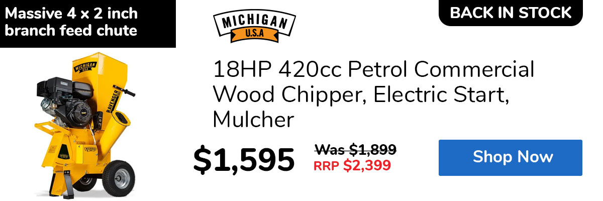 18HP 420cc Petrol Commercial Wood Chipper, Electric Start, Mulcher