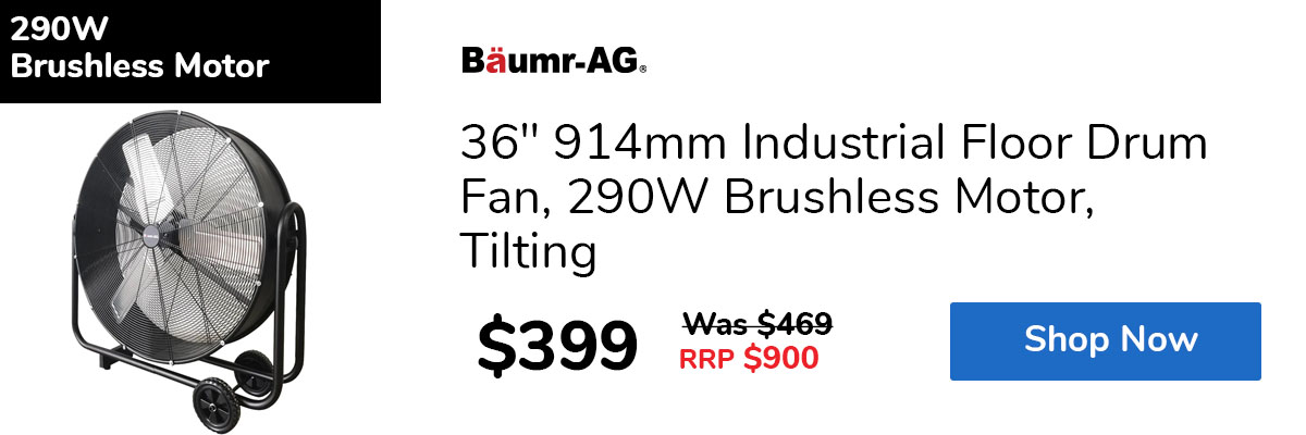 36" 914mm Industrial Floor Drum Fan, 290W Brushless Motor, Tilting
