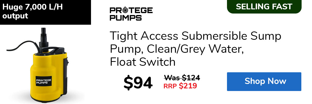Tight Access Submersible Sump Pump, Clean/Grey Water, Float Switch