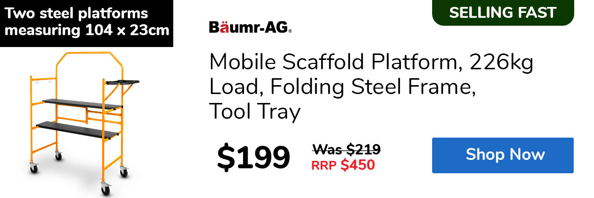 Mobile Scaffold Platform, 226kg Load, Folding Steel Frame, Tool Tray
