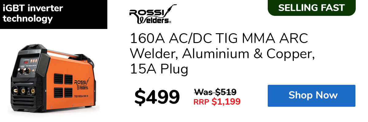 160A AC/DC TIG MMA ARC Welder, Aluminium & Copper, 15A Plug
