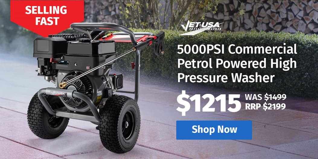 JET-USA 5000PSI Commercial Petrol Powered High Pressure Washer, 15HP 420cc, Italian Made Adjustable AR Pump, 20m Hose - TX870