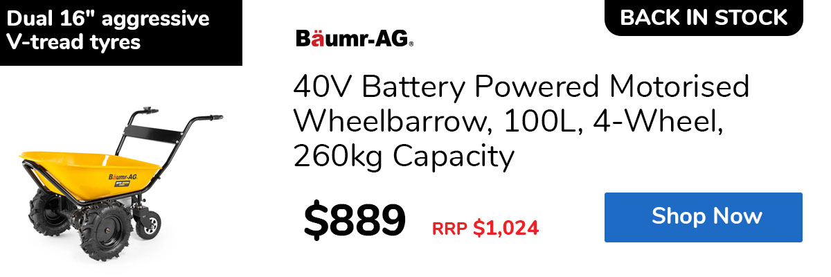 40V Battery Powered Motorised Wheelbarrow, 100L, 4-Wheel, 260kg Capacity