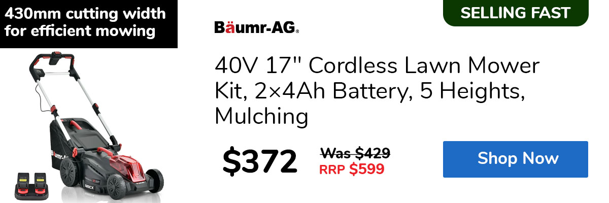 40V 17" Cordless Lawn Mower Kit, 2×4Ah Battery, 5 Heights, Mulching