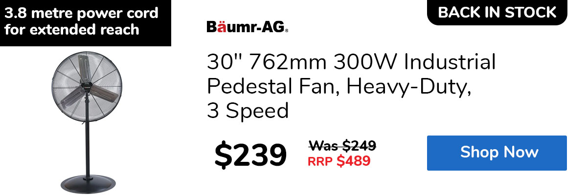 30" 762mm 300W Industrial Pedestal Fan, Heavy-Duty, 3 Speed