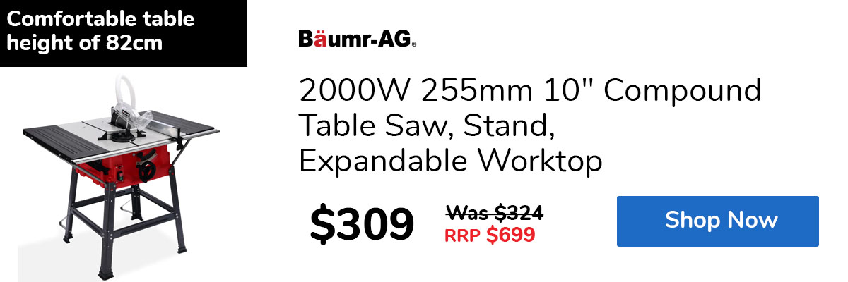 2000W 255mm 10" Compound Table Saw, Stand, Expandable Worktop