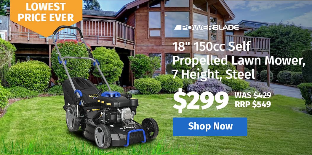 POWERBLADE 18" 150cc Self Propelled Lawn Mower, 7 Height, Steel Deck, 4-Stroke Petrol Lawnmower - VS550