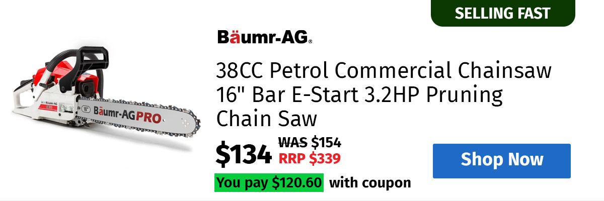 BAUMR-AG 38CC Petrol Commercial Chainsaw 16" Bar E-Start 3.2HP Pruning Chain Saw
