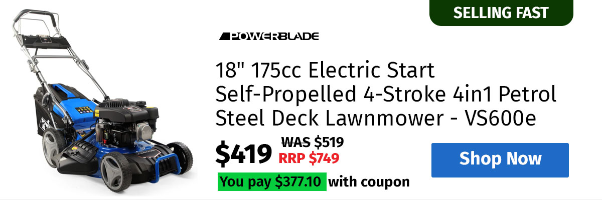 POWERBLADE 18" 175cc Electric Start Self-Propelled 4-Stroke 4in1 Petrol Steel Deck Lawnmower - VS600e