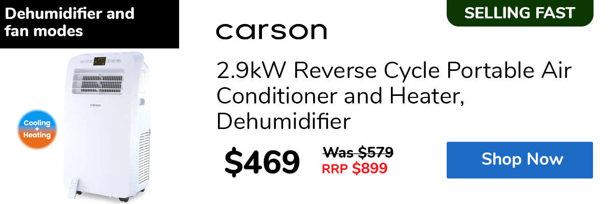 2.9kW Reverse Cycle Portable Air Conditioner and Heater, Dehumidifier