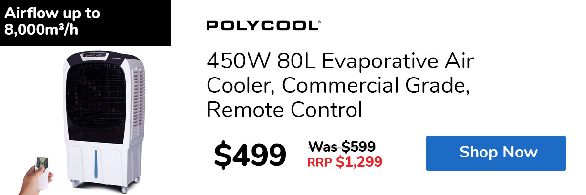 450W 80L Evaporative Air Cooler, Commercial Grade, Remote Control