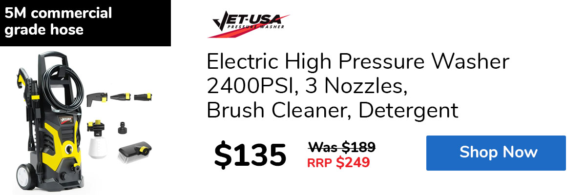 Electric High Pressure Washer 2400PSI, 3 Nozzles, Brush Cleaner, Detergent