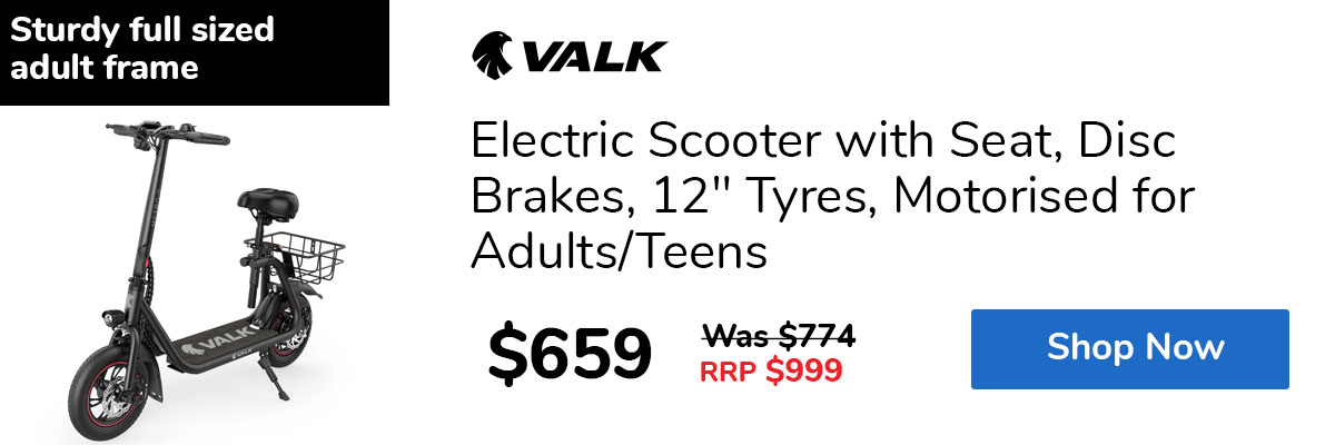 Electric Scooter with Seat, Disc Brakes, 12" Tyres, Motorised for Adults/Teens