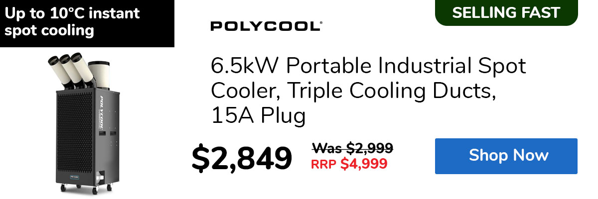 6.5kW Portable Industrial Spot Cooler, Triple Cooling Ducts, 15A Plug