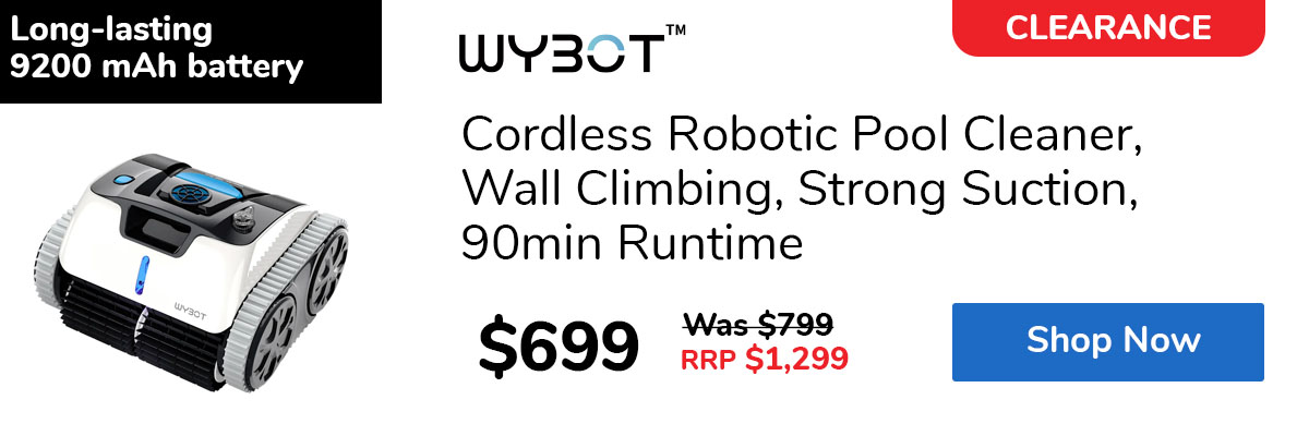 Cordless Robotic Pool Cleaner, Wall Climbing, Strong Suction, 90min Runtime