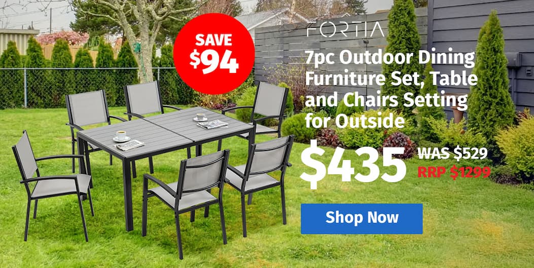FORTIA 7pc Outdoor Dining Furniture Set, Table and Chairs Setting for Outside