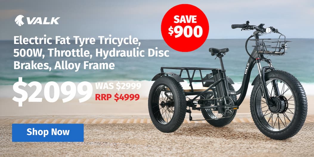 VALK Electric Fat Tyre Tricycle, 500W, Throttle, Hydraulic Disc Brakes, Alloy Frame, Suspension, Black