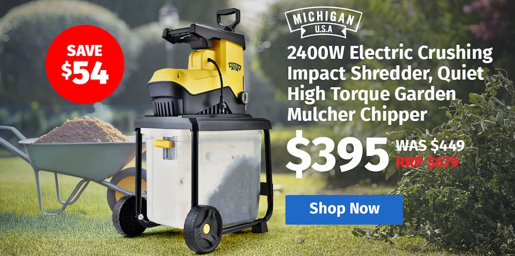 MICHIGAN 2400W Electric Crushing Impact Shredder, Quiet High Torque Garden Mulcher Chipper, Shreds Palm Fronds