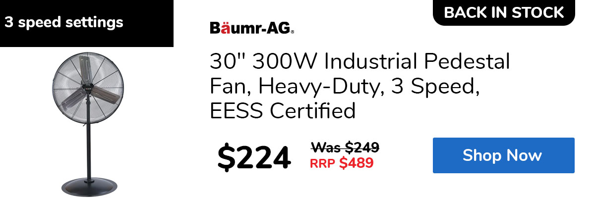 30" 300W Industrial Pedestal Fan, Heavy-Duty, 3 Speed, EESS Certified