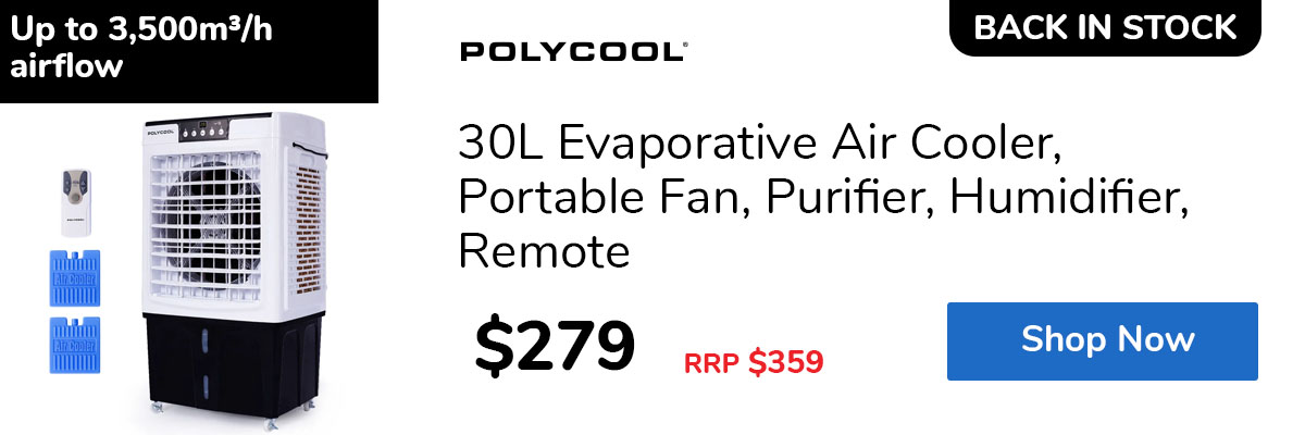 30L Evaporative Air Cooler, Portable Fan, Purifier, Humidifier, Remote
