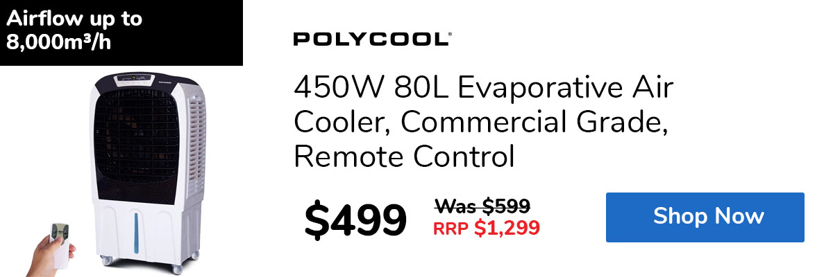 450W 80L Evaporative Air Cooler, Commercial Grade, Remote Control
