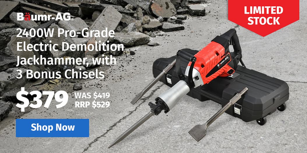 BAUMR-AG 2400W Pro-Grade Electric Demolition Jackhammer, with 3 Bonus Chisels, Carry Case