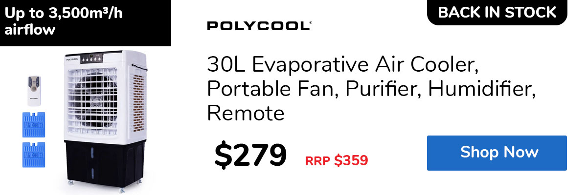 30L Evaporative Air Cooler, Portable Fan, Purifier, Humidifier, Remote