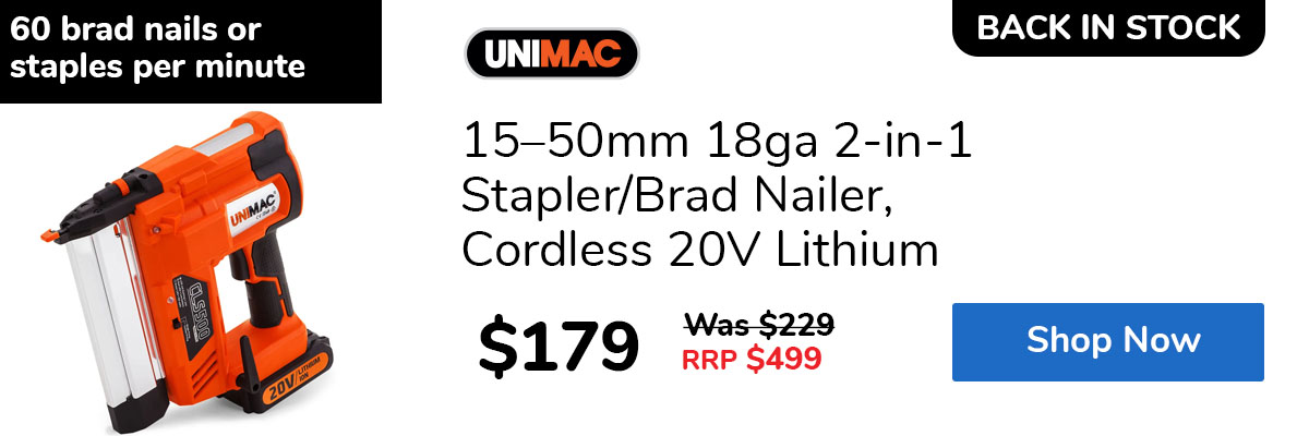 15–50mm 18ga 2-in-1 Stapler/Brad Nailer, Cordless 20V Lithium