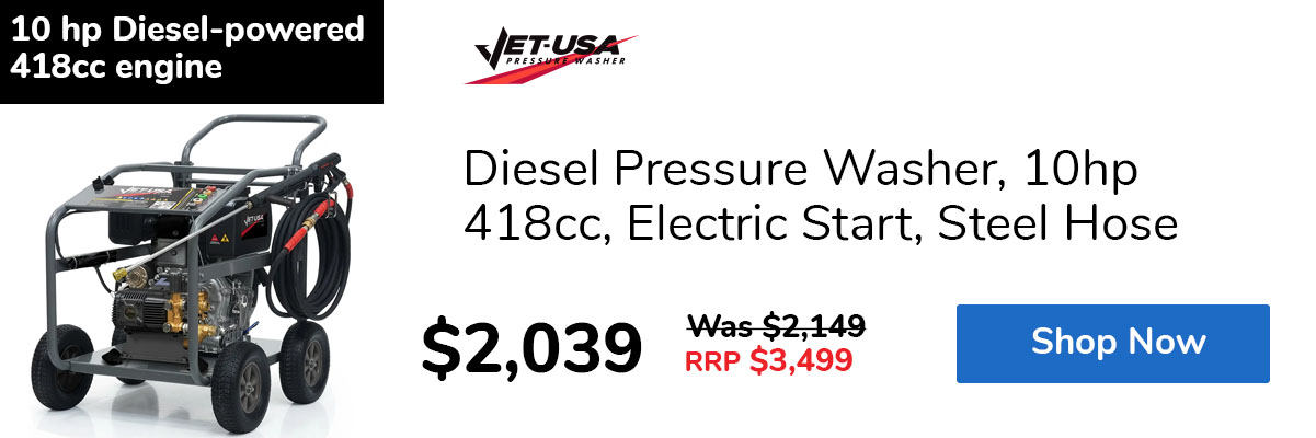 Diesel Pressure Washer, 10hp 418cc, Electric Start, Steel Hose