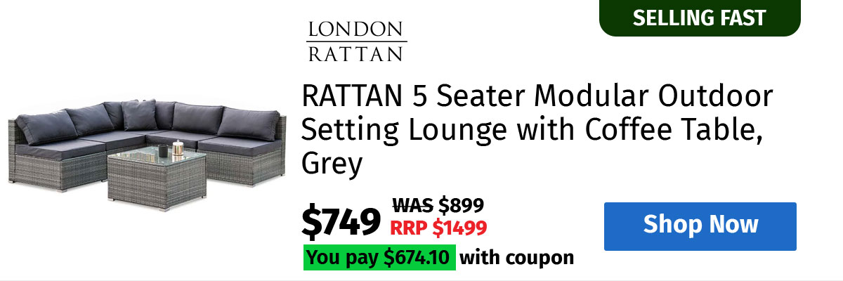 LONDON RATTAN 5 Seater Modular Outdoor Setting Lounge with Coffee Table, Grey