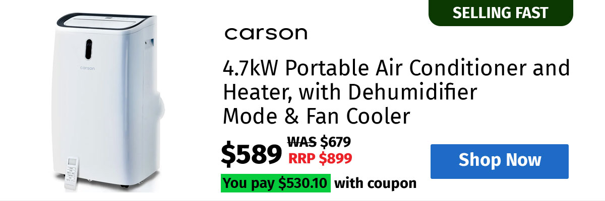 CARSON 4.7kW Portable Air Conditioner and Heater, with Dehumidifier Mode & Fan Cooler