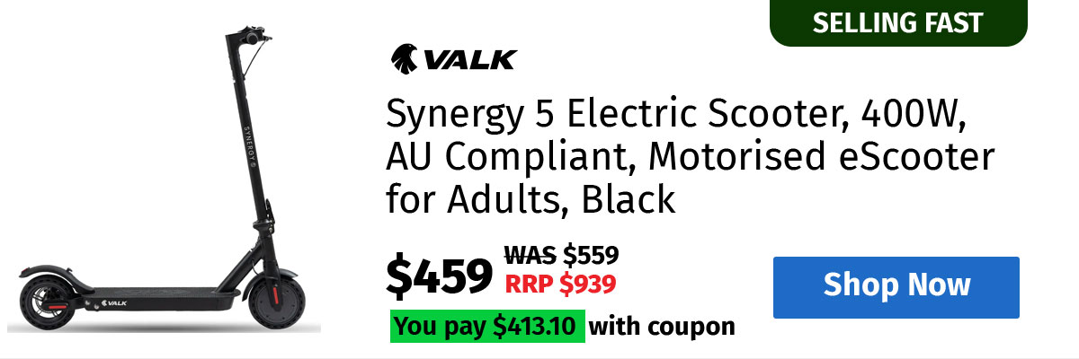 VALK Synergy 5 Electric Scooter, 400W, AU Compliant, Motorised eScooter for Adults, Black