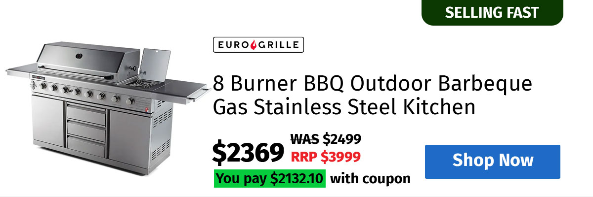 EuroGrille 8 Burner BBQ Outdoor Barbeque Gas Stainless Steel Kitchen