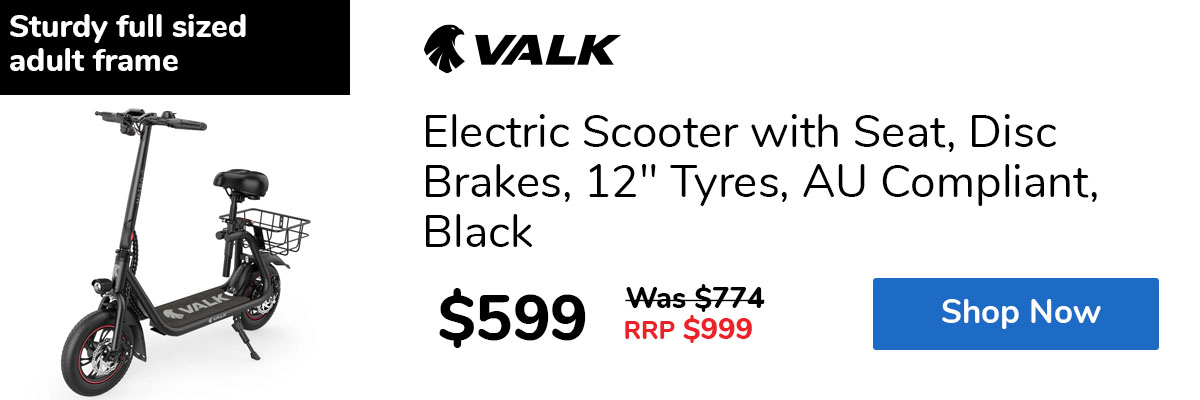 Electric Scooter with Seat, Disc Brakes, 12" Tyres, AU Compliant, Black